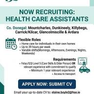 The HSE seeks to recruit Health Care Assistants